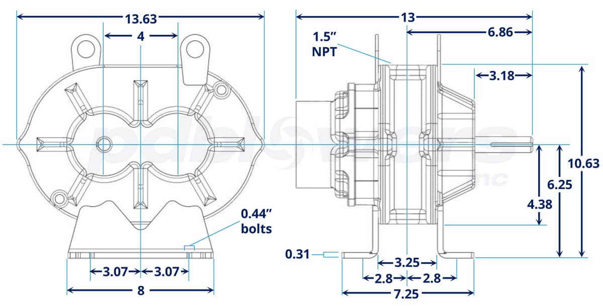 42 URAI blower horizontal dimension data