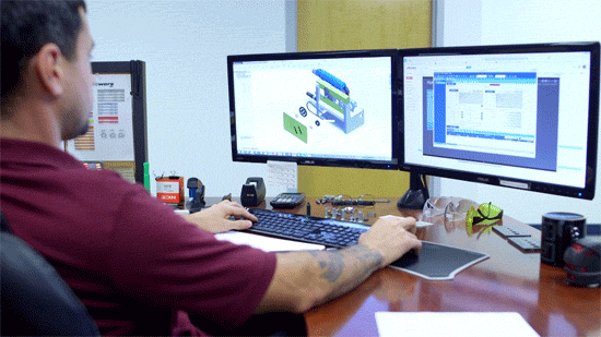 Design engineer building out a system package in SolidWorks