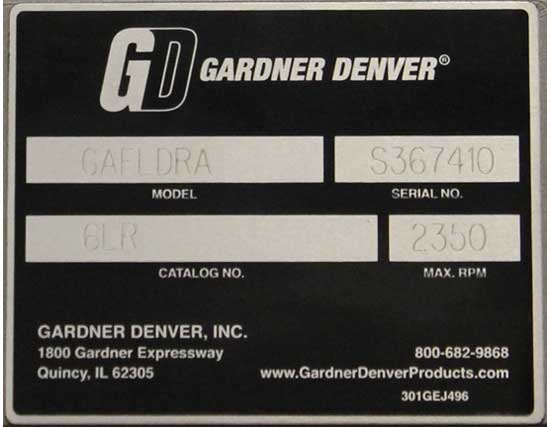 Sample Gardner Denver blower identification plate