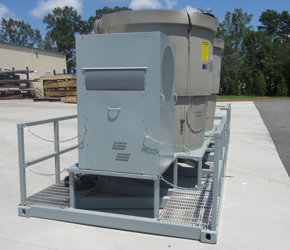 modular equipment enclosure with cooling towers