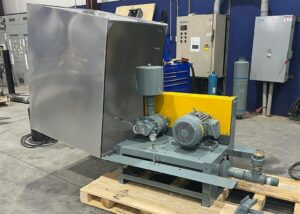 aeration blower with hinged enclosure