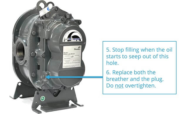 Stop filling when the oil begins to seep out of this hole.